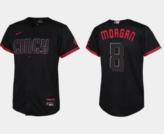 Youth Cincinnati Reds #8 Joe Morgan Black 2023 City Connect Stitched Baseball Jersey Youth Cincinnati Reds #8 Joe Morgan Black 2023 City Connect Stitched Baseball Jersey